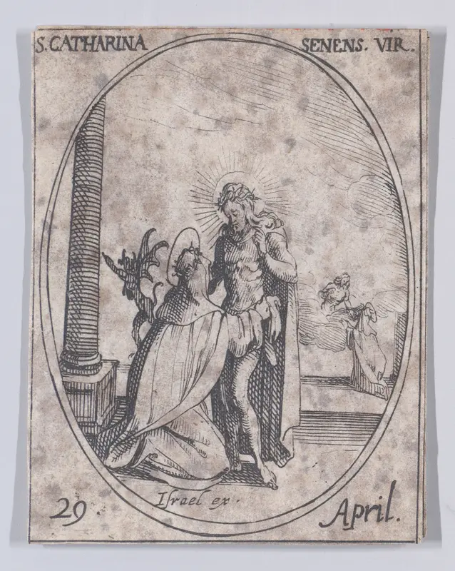 Ste. Catherine de Sienne, vierge (St. Catherine of Siena, Virgin), April 29th, from "Les Images De Tous Les Saincts et Saintes de L'Année" (Images of All of the Saints and Religious Events of the Year) Wall Art by Jacques Callot - High-Resolution Digital Print