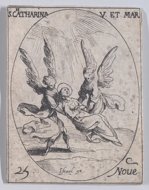 Ste. Catherine, vierge et martyre (St. Catherine, Virgin and Martyr), November 25th, from "Les Images De Tous Les Saincts et Saintes de L'Année" (Images of All of the Saints and Religious Events of the Year) Wall Art by Jacques Callot - High-Resolution Digital Print