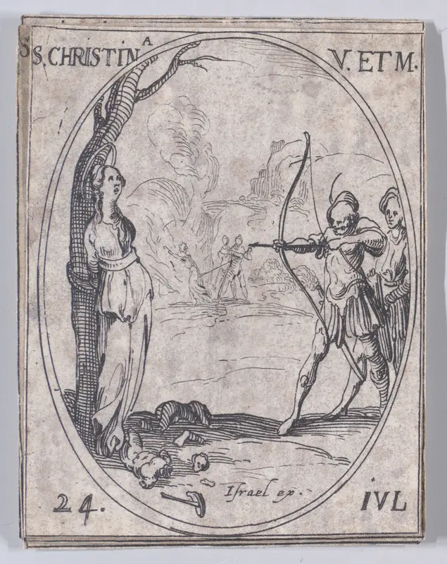 Ste. Christine, vierge et martyre (St. Christine, Virgin and Martyr), July 24th, from "Les Images De Tous Les Saincts et Saintes de L'Année" (Images of All of the Saints and Religious Events of the Year) Wall Art by Jacques Callot - High-Resolution Digital Print