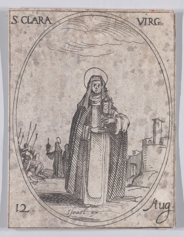 Ste. Claire, vierge (St. Clare, Virgin), August 12th, from "Les Images De Tous Les Saincts et Saintes de L'Année" (Images of All of the Saints and Religious Events of the Year) Wall Art by Jacques Callot - High-Resolution Digital Print