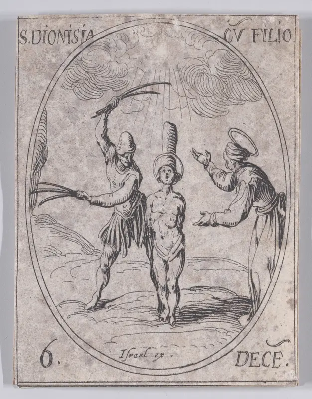 Ste. Denise et Son Fils (St. Dionysia and Her Son), December 6th, from "Les Images De Tous Les Saincts et Saintes de L'Année" (Images of All of the Saints and Religious Events of the Year) Wall Art by Jacques Callot - High-Resolution Digital Print