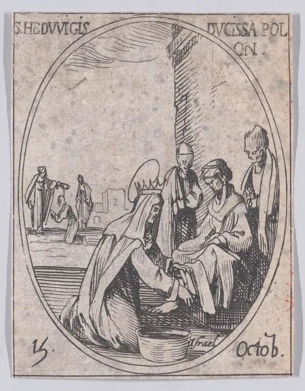 Ste. Edwige, Duchesse de Pologne (St. Hedwig, Duchess of Poland), October 15th, from "Les Images De Tous Les Saincts et Saintes de L'Année" (Images of All of the Saints and Religious Events of the Year) Wall Art by Jacques Callot - High-Resolution Digital Print