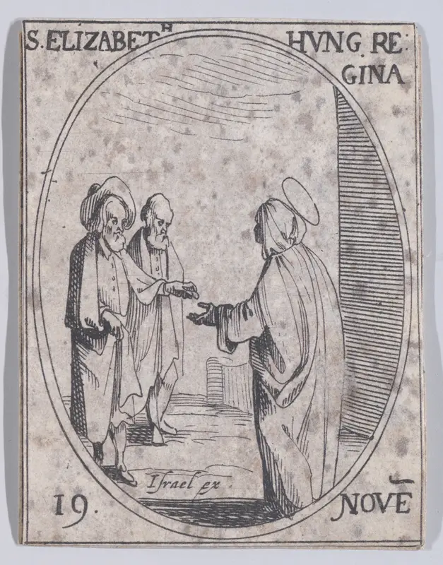 Ste. Elisabeth, Reine de Hongrie (St. Elizabeth, Queen of Hungary), November 19th, from "Les Images De Tous Les Saincts et Saintes de L'Année" (Images of All of the Saints and Religious Events of the Year) Wall Art by Jacques Callot - High-Resolution Digital Print