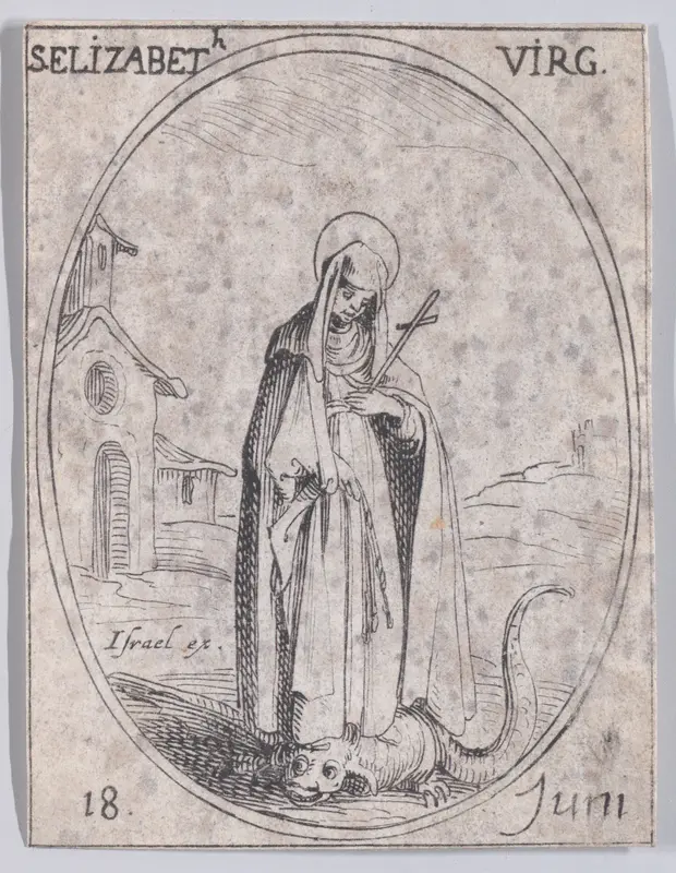 Ste. Elizabeth, vierge (St. Elizabeth, Virgin), June 18th, from "Les Images De Tous Les Saincts et Saintes de L'Année" (Images of All of the Saints and Religious Events of the Year) Wall Art by Jacques Callot - High-Resolution Digital Print
