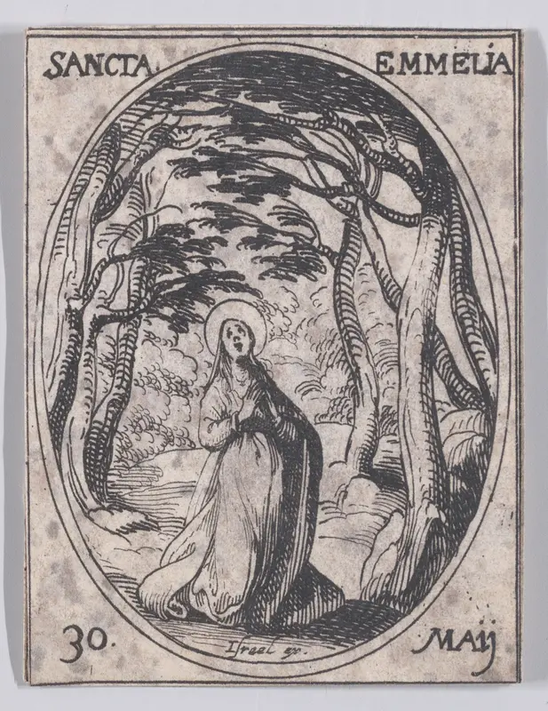 Ste. Emilie (St. Emmelia), May 30th, from "Les Images De Tous Les Saincts et Saintes de L'Année" (Images of All of the Saints and Religious Events of the Year) Wall Art by Jacques Callot - High-Resolution Digital Print