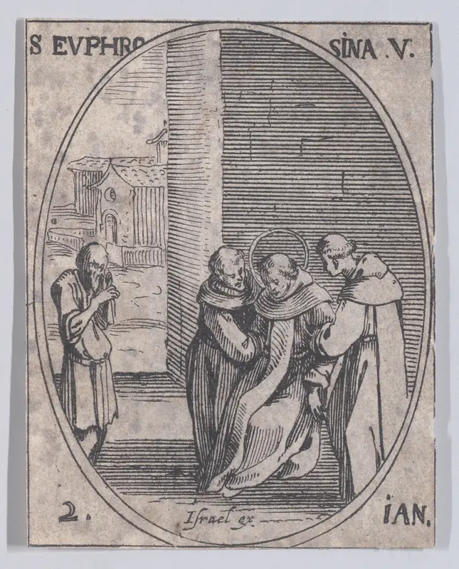 Ste. Euphrosine, vierge (St. Euphrosyne, Virgin), January 2nd, from "Les Images De Tous Les Saincts et Saintes de L'Année" (Images of All of the Saints and Feast Days of the Year) Wall Art by Jacques Callot - High-Resolution Digital Print