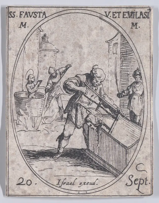 Ste. Fauste et S. Evilase (St. Fausta and St. Evilasius), September 20th, from "Les Images De Tous Les Saincts et Saintes de L'Année" (Images of All of the Saints and Religious Events of the Year) Wall Art by Jacques Callot - High-Resolution Digital Print