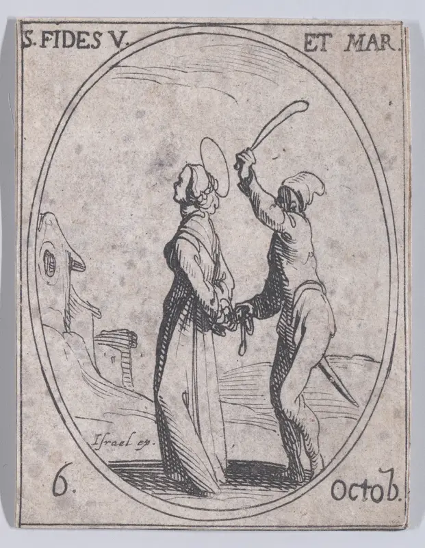 Ste. Foi, vierge et martyre (St. Faith, Virgin and Martyr), October 6th, from "Les Images De Tous Les Saincts et Saintes de L'Année" (Images of All of the Saints and Religious Events of the Year) Wall Art by Jacques Callot - High-Resolution Digital Print