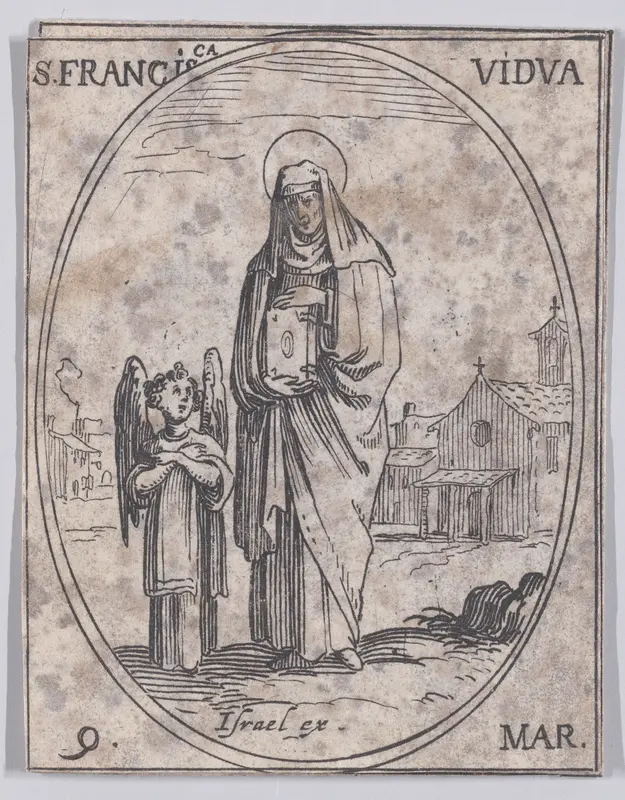 Ste. Francoise, veuve (St. Frances of Rome, Widow), March 9th, from "Les Images De Tous Les Saincts et Saintes de L'Année" (Images of All of the Saints and Religious Events of the Year) Wall Art by Jacques Callot - High-Resolution Digital Print