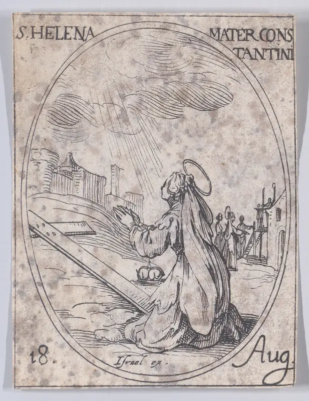 Ste. Hélène, Mère de Constantin (St. Helena, Mother of Constantine), August 18th, from "Les Images De Tous Les Saincts et Saintes de L'Année" (Images of All of the Saints and Religious Events of the Year) Wall Art by Jacques Callot - High-Resolution Digital Print