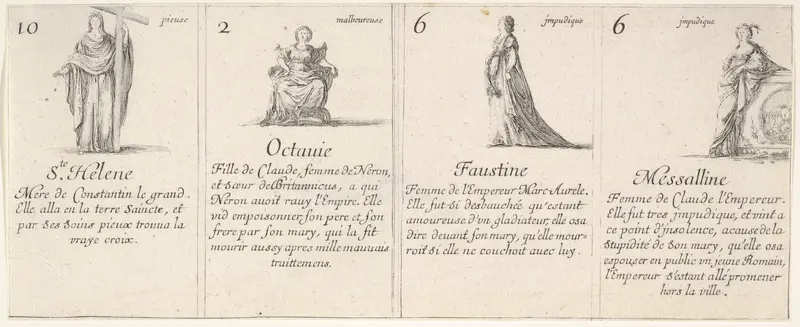 Ste. Helene, Octauie, Faustine, and Messalline, from "The Game of Queens" (Le Jeu des Reines Renommées) Wall Art by Stefano della Bella - High-Resolution Digital Print