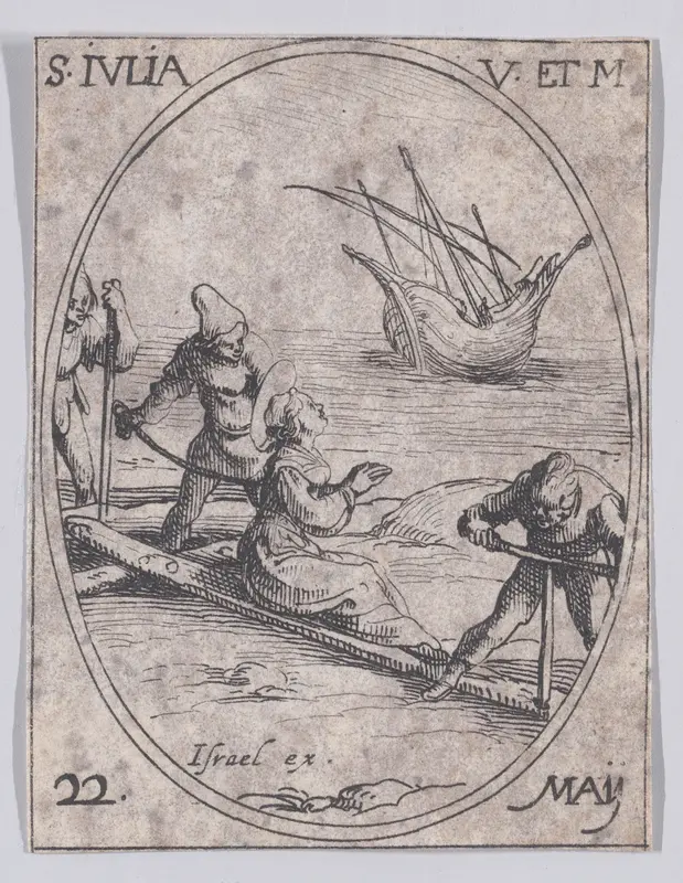 Ste. Julie, vierge et martyre (St. Julia, Virgin and Martyr), May 22nd, from "Les Images De Tous Les Saincts et Saintes de L'Année" (Images of All of the Saints and Religious Events of the Year) Wall Art by Jacques Callot - High-Resolution Digital Print