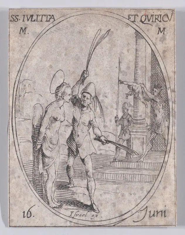 Ste. Juliette et S. Quirie, martyres (St. Julietta and St. Quiricus, Martyrs), June 16th, from "Les Images De Tous Les Saincts et Saintes de L'Année" (Images of All of the Saints and Religious Events of the Year) Wall Art by Jacques Callot - High-Resolution Digital Print
