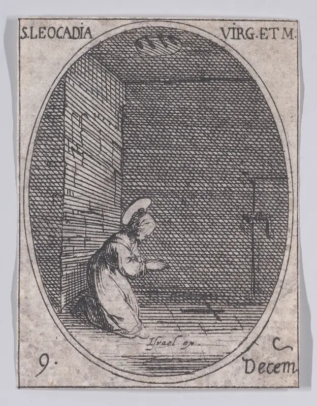 Ste. Léocadie, vierge et martyre (St. Leocadia, Virgin and Martyr), December 9th, from "Les Images De Tous Les Saincts et Saintes de L'Année" (Images of All of the Saints and Religious Events of the Year) Wall Art by Jacques Callot - High-Resolution Digital Print