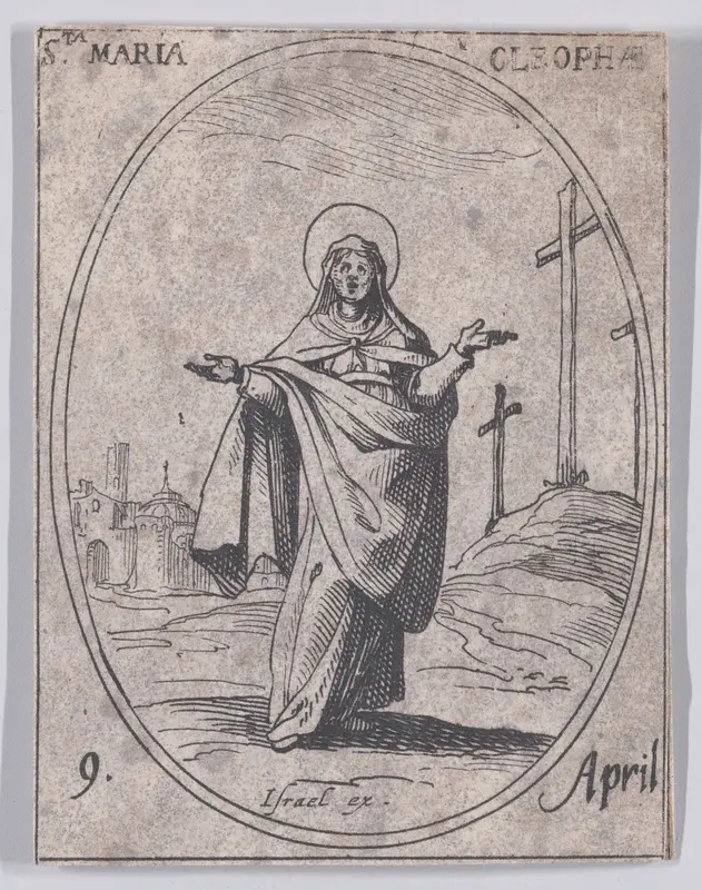 Ste. Marie Cléophée (St. Mary Cleophas), April 9th, from "Les Images De Tous Les Saincts et Saintes de L'Année" (Images of All of the Saints and Religious Events of the Year) Wall Art by Jacques Callot - High-Resolution Digital Print