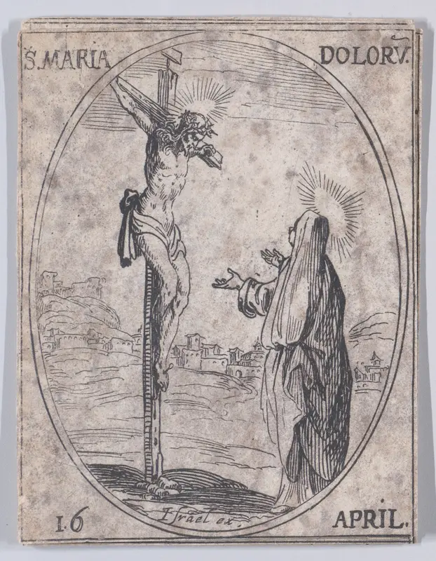 Ste. Marie des Douleurs (Mater Dolorosa), April 16th, from "Les Images De Tous Les Saincts et Saintes de L'Année" (Images of All of the Saints and Religious Events of the Year) Wall Art by Jacques Callot - High-Resolution Digital Print