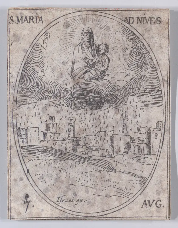 Ste. Marie des Neiges (Our Lady of the Snow), August 5th, from "Les Images De Tous Les Saincts et Saintes de L'Année" (Images of All of the Saints and Religious Events of the Year) Wall Art by Jacques Callot - High-Resolution Digital Print