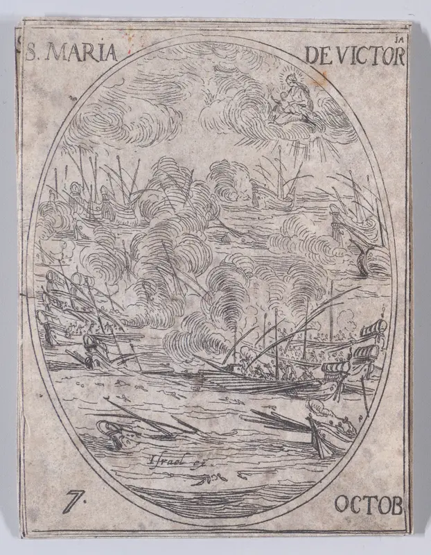 Ste. Marie des Victoires (St. Mary of Victories), October 7th, from "Les Images De Tous Les Saincts et Saintes de L'Année" (Images of All of the Saints and Religious Events of the Year) Wall Art by Jacques Callot - High-Resolution Digital Print