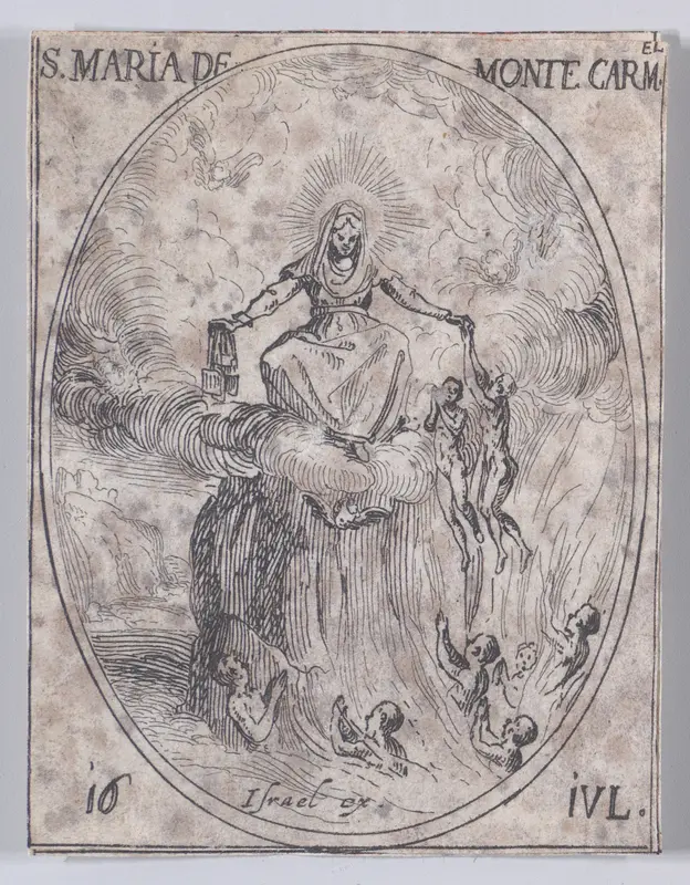 Ste. Marie du Mont Carmel (Feast of Virgin Mary of Mount Carmel), July 16th, from "Les Images De Tous Les Saincts et Saintes de L'Année" (Images of All of the Saints and Religious Events of the Year) Wall Art by Jacques Callot - High-Resolution Digital Print