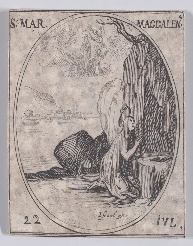Ste. Marie-Madeleine (St. Mary Magdalen), July 22nd, from "Les Images De Tous Les Saincts et Saintes de L'Année" (Images of All of the Saints and Religious Events of the Year) Wall Art by Jacques Callot - High-Resolution Digital Print
