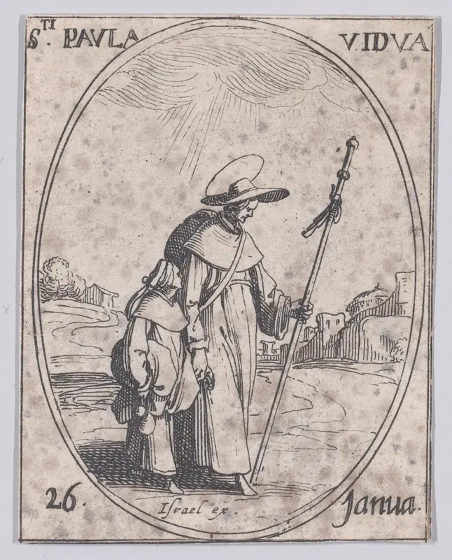 Ste. Paule, veuve (St. Paula, Widow), January 26th, from "Les Images De Tous Les Saincts et Saintes de L'Année" (Images of All of the Saints and Feast Days of the Year) Wall Art by Jacques Callot - High-Resolution Digital Print