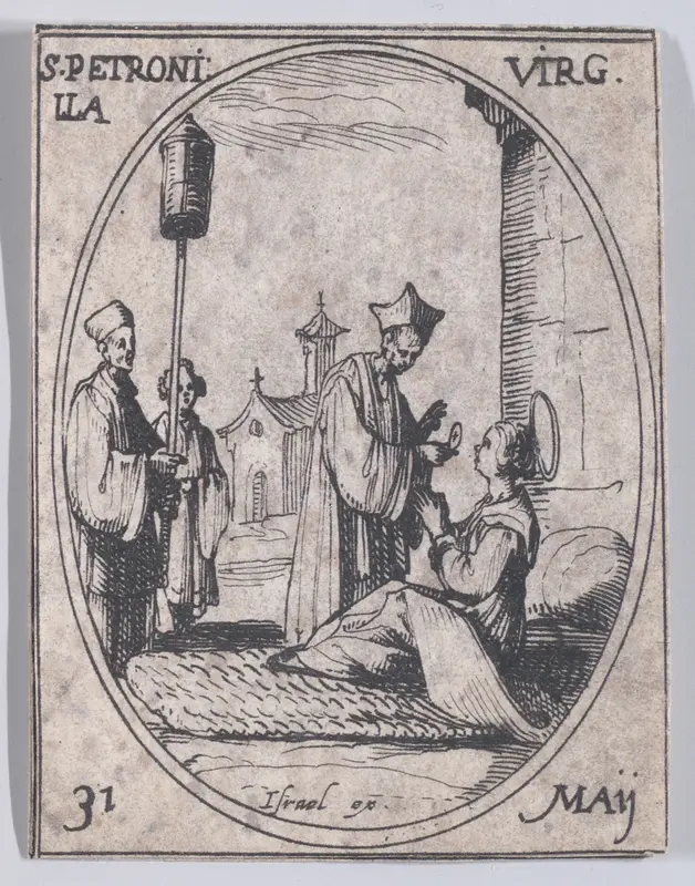 Ste. Petronille, vierge (St. Petronilla, Virgin), May 31st, from "Les Images De Tous Les Saincts et Saintes de L'Année" (Images of All of the Saints and Religious Events of the Year) Wall Art by Jacques Callot - High-Resolution Digital Print