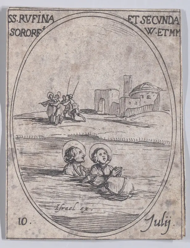 Ste. Rufine e Ste. Seconde, soeurs (St. Rufina and St. Seconda, Sisters), July 10th, from "Les Images De Tous Les Saincts et Saintes de L'Année" (Images of All of the Saints and Religious Events of the Year) Wall Art by Jacques Callot - High-Resolution Digital Print