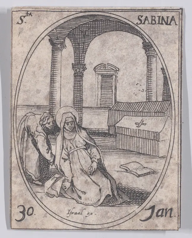 Ste. Sabine (St. Savina), January 30th, from "Les Images De Tous Les Saincts et Saintes de L'Année" (Images of All of the Saints and Feast Days of the Year) Wall Art by Jacques Callot - High-Resolution Digital Print
