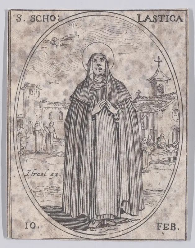 Ste. Scholastique (St. Scholastica), February 10th, from "Les Images De Tous Les Saincts et Saintes de L'Année" (Images of All of the Saints and Religious Events of the Year) Wall Art by Jacques Callot - High-Resolution Digital Print