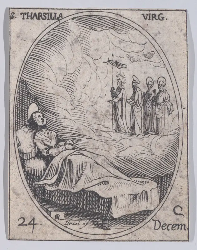Ste. Tarsille, vierge (St. Tarsilla, Virgin), December 24th, from "Les Images De Tous Les Saincts et Saintes de L'Année" (Images of All of the Saints and Religious Events of the Year) Wall Art by Jacques Callot - High-Resolution Digital Print