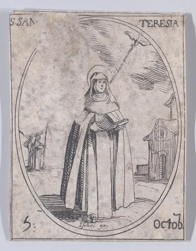 Ste. Thérèse (St. Teresa of Avila), October 5th, from "Les Images De Tous Les Saincts et Saintes de L'Année" (Images of All of the Saints and Religious Events of the Year) Wall Art by Jacques Callot - High-Resolution Digital Print