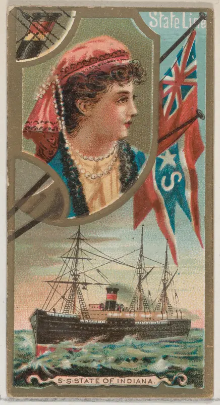 Steamship State of Indiana, State Line, from the Ocean and River Steamers series (N83) for Duke brand cigarettes Wall Art by W. Duke, Sons & Co. - High-Resolution Digital Print