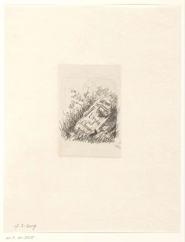 Steen met inscriptie in het gras Wall Art by Unknown - High-Resolution Digital Print