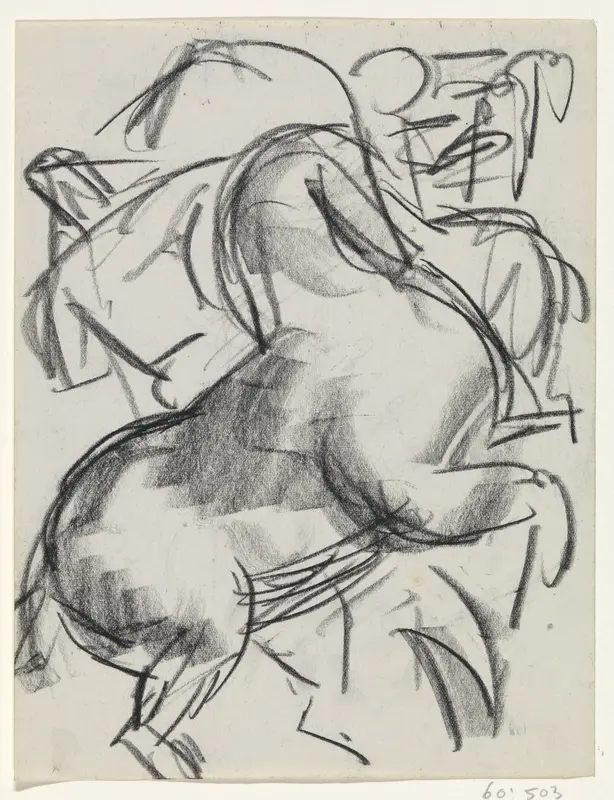 Steigerend paard met figuur op de achtergrond Wall Art by Leo Gestel - High-Resolution Digital Print