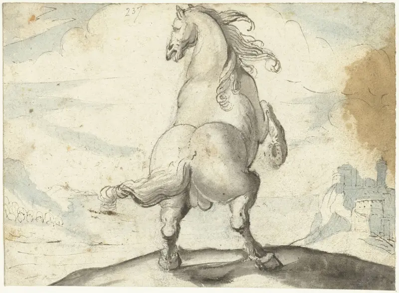 Steigerend paard voor een Italiaans havengezicht Wall Art by Gerard ter Borch (I) - High-Resolution Digital Print