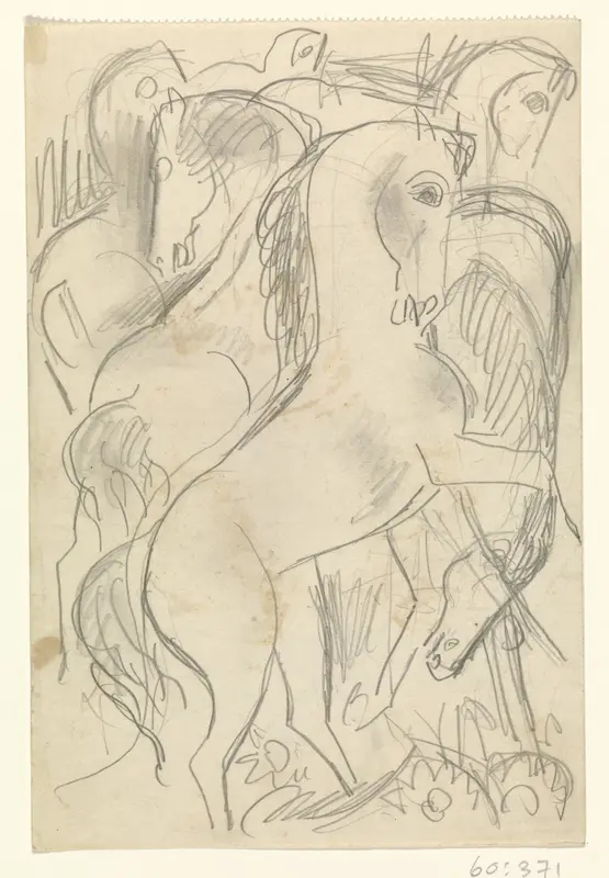 Steigerende paarden in een wei met bloemen Wall Art by Leo Gestel - High-Resolution Digital Print