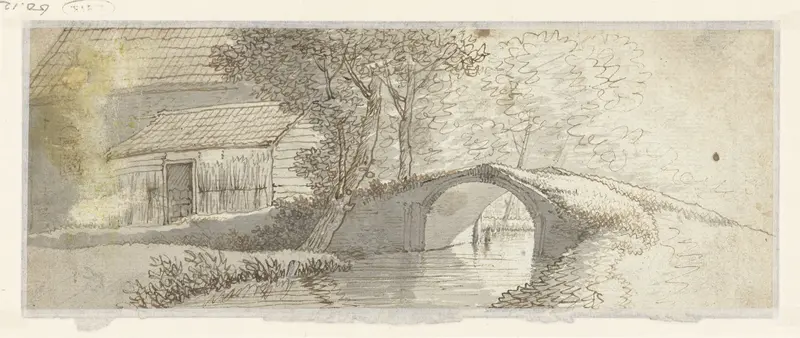 Stenen brug bij een groep huizen Wall Art by anonymous - High-Resolution Digital Print