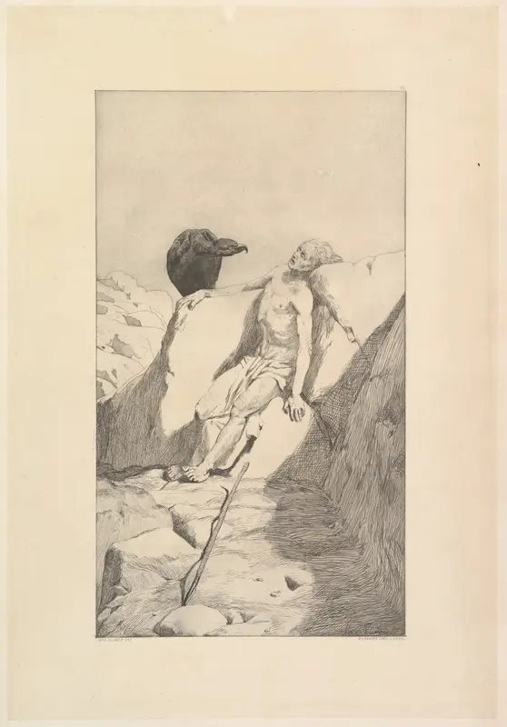 Sterbender Wanderer, from the series Radierte Skizzen Wall Art by Max Klinger - High-Resolution Digital Print