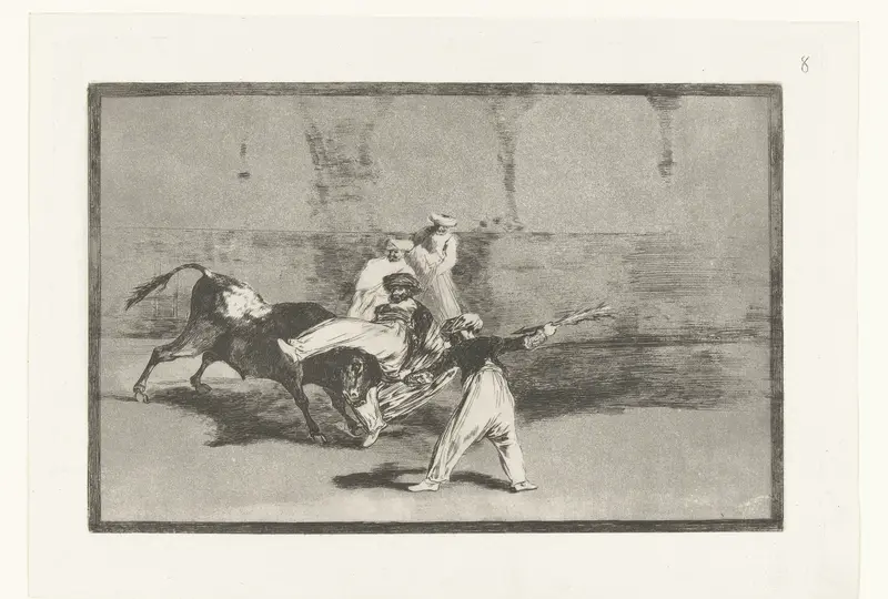 Stier wordt gegrepen door stierenvechters Wall Art by Francisco de Goya - High-Resolution Digital Print