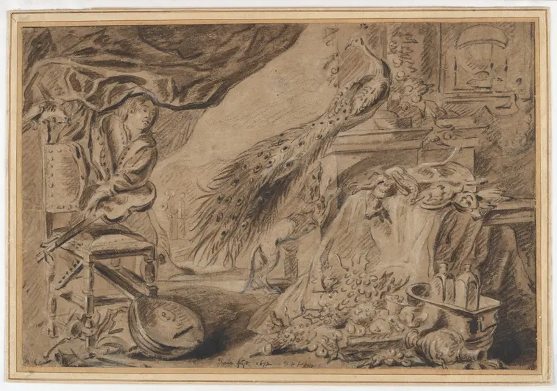 Still Life of Fruit, Musical Instruments, and Venison, with a Young Man at the Left Wall Art by Jan Fijt - High-Resolution Digital Print