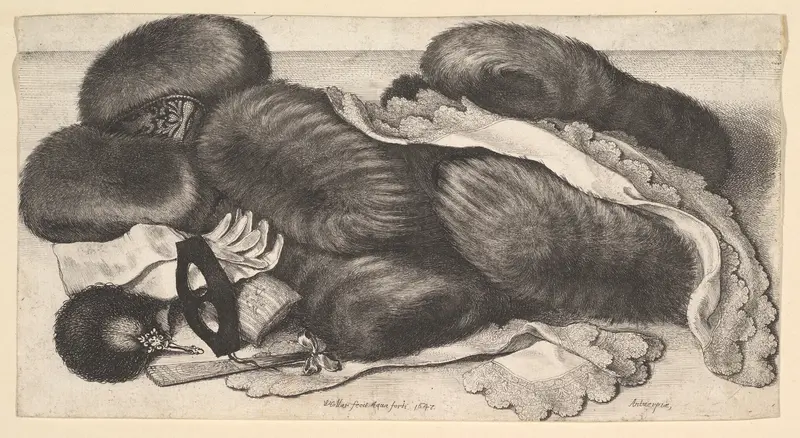Still-life with a group of muffs, a pair of gloves, fans, mask and two kerchiefs Wall Art by Wenceslaus Hollar - High-Resolution Digital Print