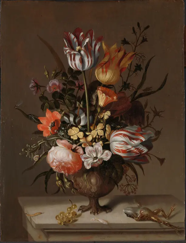 Still Life with a Vase of Flowers and a Dead Frog Wall Art by Unknown - High-Resolution Digital Print