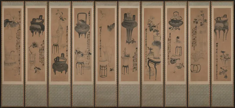 Still life with bronze vessels and flowering plants Wall Art by Jang Seung-eop (sobriquet: Owon) - High-Resolution Digital Print