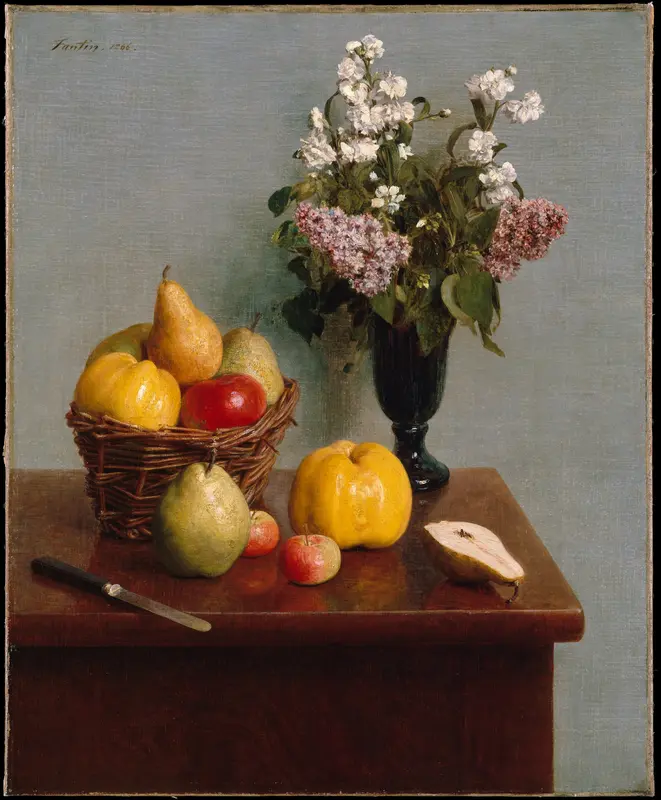Still Life with Flowers and Fruit Wall Art by Henri Fantin-Latour - High-Resolution Digital Print