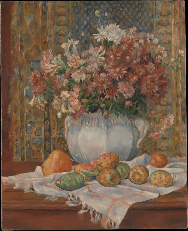 Still Life with Flowers and Prickly Pears Wall Art by Auguste Renoir - High-Resolution Digital Print
