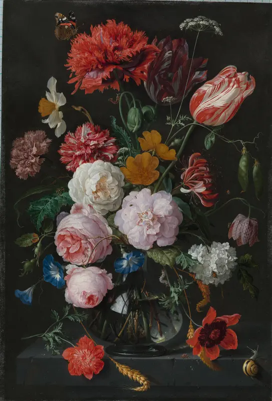 Still Life with Flowers in a Glass Vase Wall Art by Jan Davidsz. de Heem - High-Resolution Digital Print
