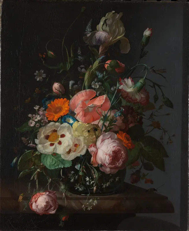 Still Life with Flowers on a Marble Tabletop Wall Art by Unknown - High-Resolution Digital Print