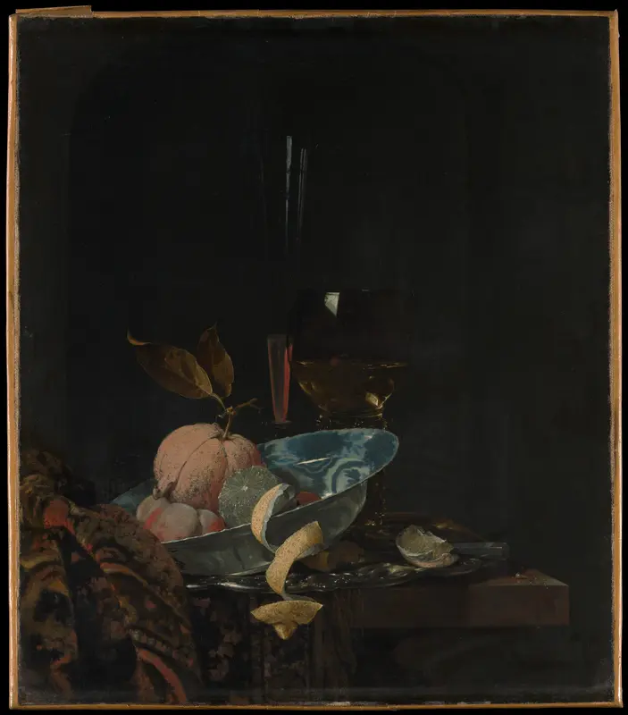 Still Life with Fruit, Glassware, and a Wanli Bowl Wall Art by Willem Kalf - High-Resolution Digital Print