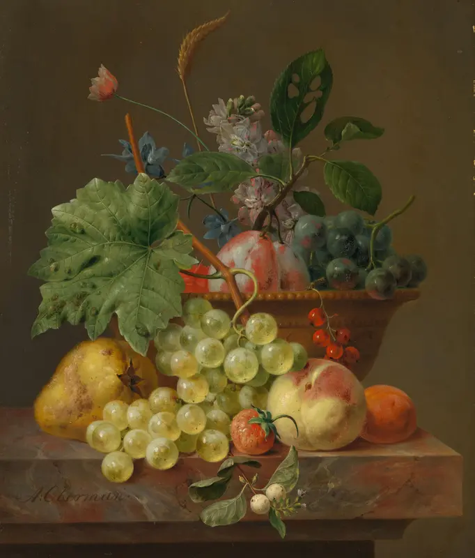 Still Life with Fruit in a Terracotta Dish Wall Art by Unknown - High-Resolution Digital Print