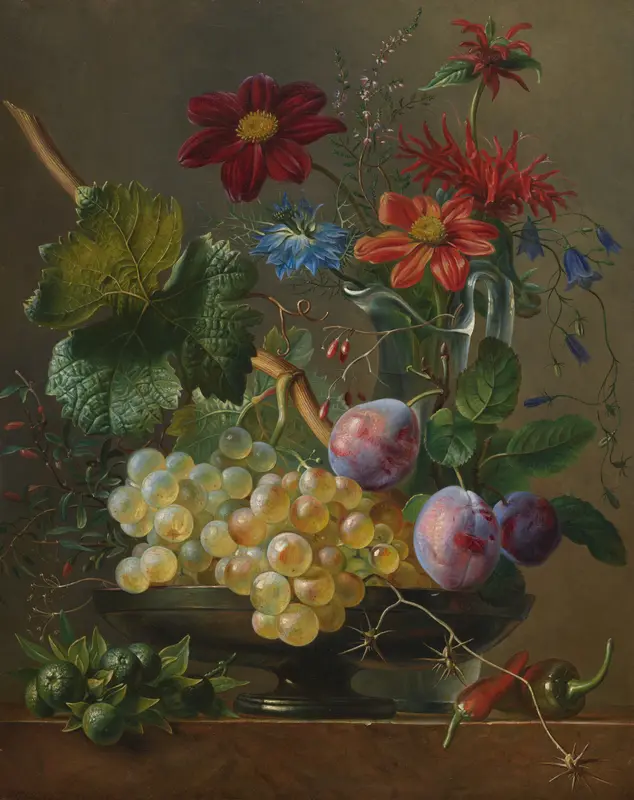 Still Life with Grapes and Flowers